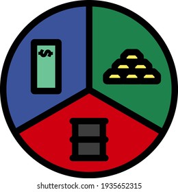 Oil, Dollar And Gold Chart Concept Icon. Editable Thick Outline With Color Fill Design. Vector Illustration.