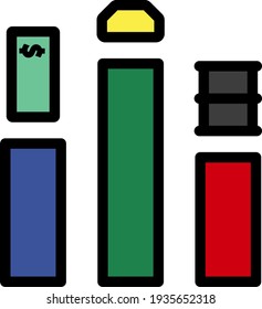 Oil, Dollar And Gold Chart Concept Icon. Editable Thick Outline With Color Fill Design. Vector Illustration.