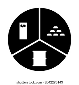 Oil, Dollar And Gold Chart Concept Icon. Black Stencil Design. Vector Illustration.