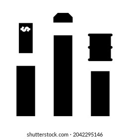 Oil, Dollar And Gold Chart Concept Icon. Black Stencil Design. Vector Illustration.