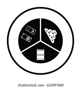 Oil, dollar and gold chart concept icon. Thin circle design. Vector illustration.