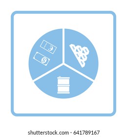 Oil, dollar and gold chart concept icon. Blue frame design. Vector illustration.