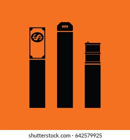 Oil, dollar and gold chart concept icon. Orange background with black. Vector illustration.