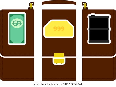 Oil, Dollar And Gold Dividing Briefcase Concept Icon. Flat Color Design. Vector Illustration.
