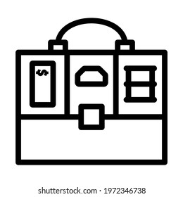 Oil, Dollar And Gold Dividing Briefcase Concept Icon. Editable Bold Outline Design. Vector Illustration.