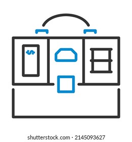 Oil, Dollar And Gold Dividing Briefcase Concept Icon. Editable Bold Outline With Color Fill Design. Vector Illustration.