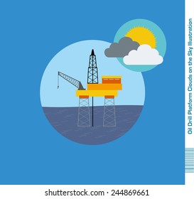 Oil Drill Platform Illustration -  Clouds on the Sky