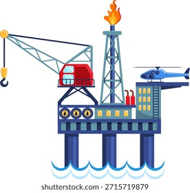 Conceito de plataforma de perfuração de petróleo Conceito de plataforma de perfuração de petróleo com extração de ícones planos e gota de petróleo.