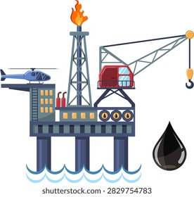 Oil drilling platform concept Oil drilling platform concept with Flat Icons extraction and oil drop. isolated vector illustration