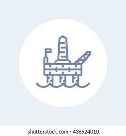 oil drilling platform line icon, offshore oil rig linear pictogram isolated on white, vector illustration