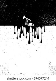 Oil drilling pump with drops of oil as a symbol of environment and nature pollution in disaster. Dirty gas industrial ecology concept. Eps10 vector illustration.