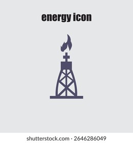Oil drilling rig icon on a grey background illustrating energy extraction and the fossil fuel industry.
