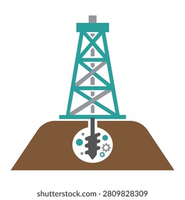 Oil drilling rig illustration representing petroleum extraction, energy production, industrial engineering, fuel exploration, refinery infrastructure, resource development, and commercial oil industry design applications.