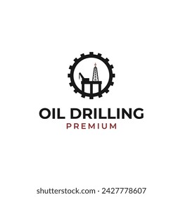 Ilustración vectorial de concepto de diseño de logotipo de plataforma de perforación petrolera