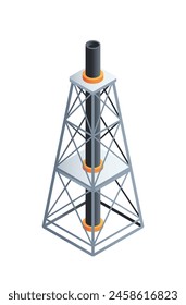 Plataforma de perforación de petróleo sobre fondo blanco, concepto de extracción de combustible fósil. Ilustración vectorial isométrica aislada sobre fondo blanco