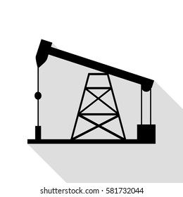 Oil drilling rig sign. Black icon with flat style shadow path.