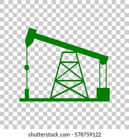 Oil drilling rig sign. Dark green icon on transparent background.