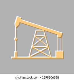 Oil drilling rig sign. Emboss effect with light orange icon on gray background.