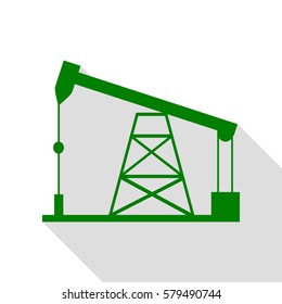 Oil drilling rig sign. Green icon with flat style shadow path.