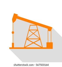 Oil drilling rig sign. Orange icon with flat style shadow path.