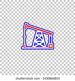 Oil drilling rig sign. Red, white and contour icon at transparent background. Illustration.