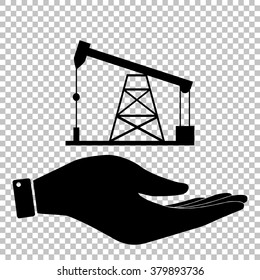 Oil drilling rig sign. Save or protect symbol by hand