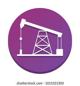 Oil drilling rig sign. Vector. White icon with flat shadow on purpureus circle at white background. Isolated.