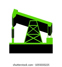 Oil drilling rig sign. Vector. Green 3d icon with black side on white background. Isolated.