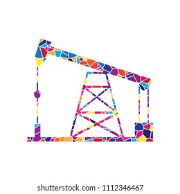Oil drilling rig sign. Vector. Stained glass icon on white background. Colorful polygons. Isolated.