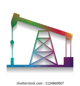 Oil drilling rig sign. Vector. Colorful icon with bright texture of mosaic with soft shadow on white background. Isolated.
