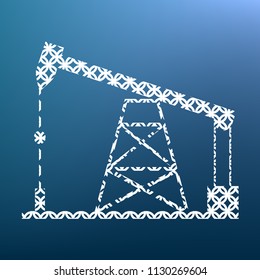 Oil drilling rig sign. Vector. White textured icon at lapis lazuli gradient background.