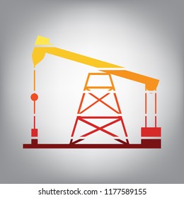 Oil drilling rig sign. Vector. Horizontally sliced icon with colors from sunny gradient in gray background.