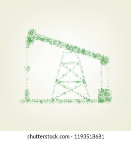 Oil drilling rig sign. Vector. Green hexagon rastered icon and noised opacity and size at light green background with central light.