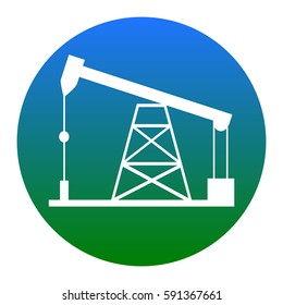 Oil drilling rig sign. Vector. White icon in bluish circle on white background. Isolated.