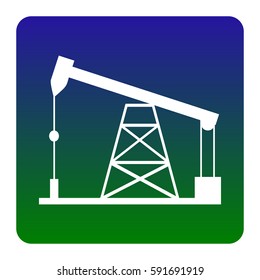Oil drilling rig sign. Vector. White icon at green-blue gradient square with rounded corners on white background. Isolated.