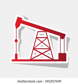 Oil drilling rig sign. Vector. New year reddish icon with outside stroke and gray shadow on light gray background.