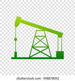 Oil drilling rig sign. Vector. Green gradient icon on transparent background.