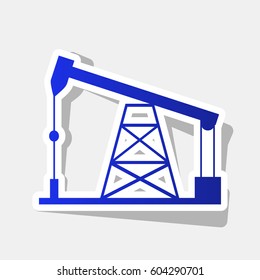 Oil drilling rig sign. Vector. New year bluish icon with outside stroke and gray shadow on light gray background.
