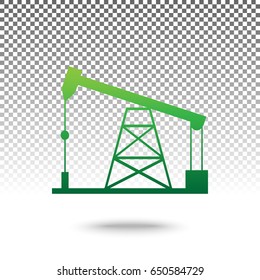 Oil drilling rig sign. Vector. Green gradient icon with shadow at bottom on transparent and white background.