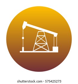 Oil drilling rig sign. White icon in circle with golden gradient as background. Isolated.