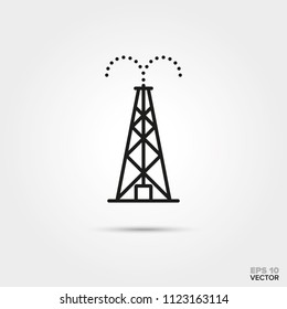 Oil Drilling Rig Vector Line Icon. Fossil Fuel And Energy Industry Symbol.