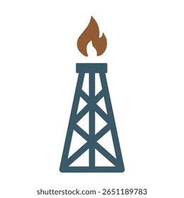 Torre de perfuração de petróleo com chama simbolizando extração e produção de energia