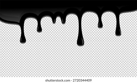 Goteo de aceite sobre fondo transparente. Ilustración de goteo de tinta negra ondulada. Abstractas diseño plano de goteo de aceite negro.  Ilustración de goteo de pintura negra.