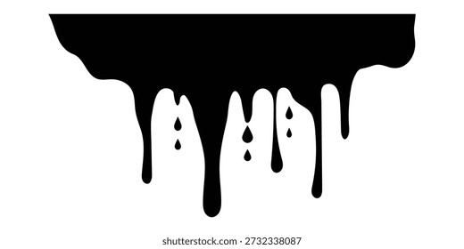 Oil drip on white background. Wavy black ink drip illustration. Abstract black oil drip flat design. Black paint dripping illustration. Black ink splatter vector icon. Dynamic paint splash element 