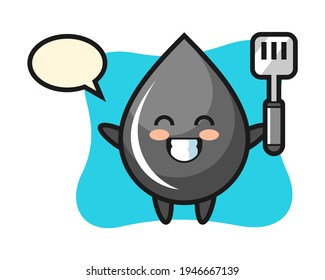 Oil drop character illustration as a chef is cooking, cute style design for t shirt, sticker, logo element