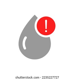 Oil drop with an exclamation mark. Warning sign flat icon isolated on white background. Vector illustration