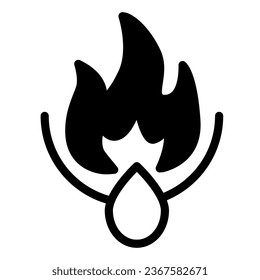 Gota de aceite y llama de fuego, ícono sólido de encendido, concepto de industria del aceite, signo del vector de inflamación sobre fondo blanco, icono de estilo de glifo para concepto móvil y diseño web. Gráficos vectoriales