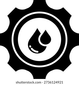 Oil Drop in Gear Symbol, Machine Lubrication Icon