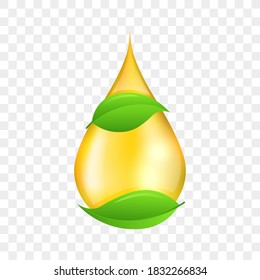 Oil drop with green leaves, vector illustration.
