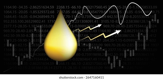 oil drop with growing graph up on black background vector